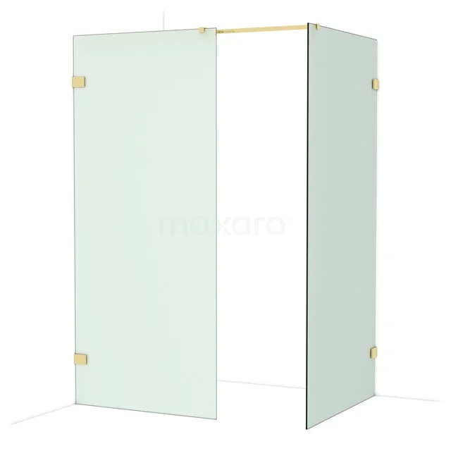 Glazen douchewand met messing scharnieren, minimalistisch ontwerp en ideaal voor een stijlvolle badkamer.