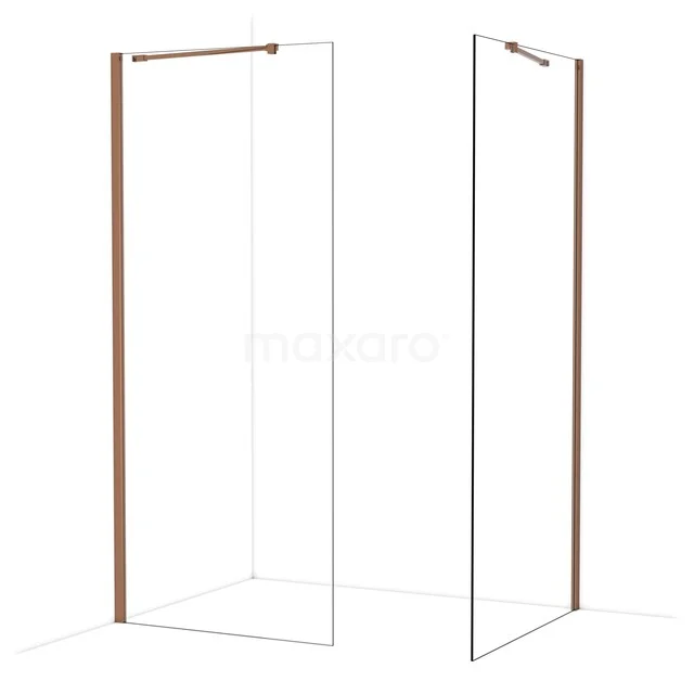 Begehbare Duschen IDB0910410GKP Glas Duschwand mit kupferfarbenem Rahmen, klare Linien und modernem Design, perfekt für eine stilvolle Badezimmergestaltung.