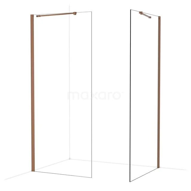 Diamond Inloopdouche | 100x90 cm Glanzend koper Helder glas 2 vaste wanden IDB0910410GKP