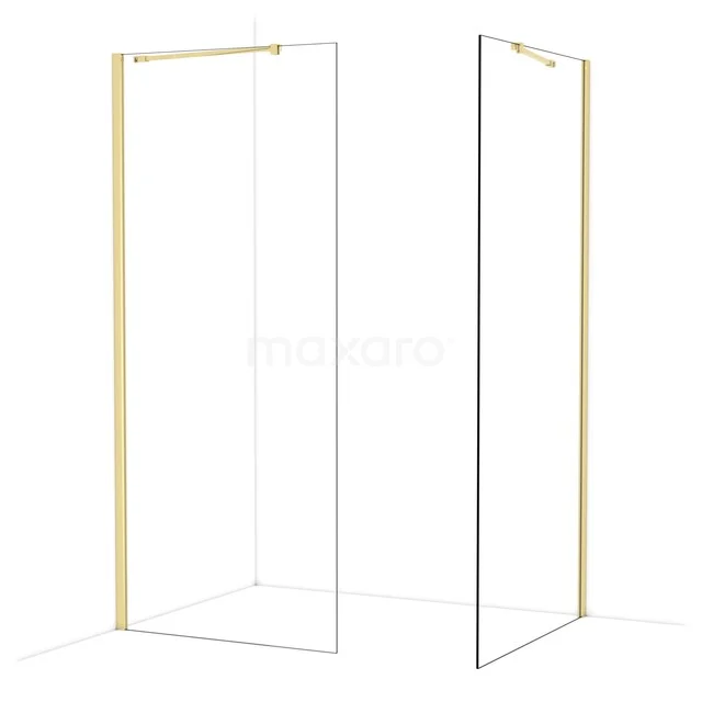 Diamond Inloopdouche | 100x90 cm Glanzend lichtgoud Helder glas 2 vaste wanden IDB0910410GLG