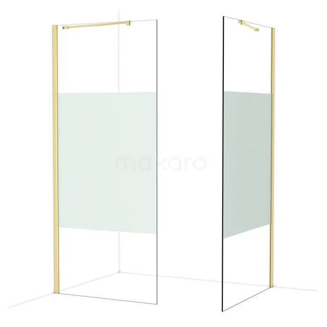 Diamond Walk-in shower | 100x90 cm Shiny light gold Clear with matt strip 2 fixed walls IDB0910413GLG Glass shower wall with a matte gold frame, modern design style and matte white middle panel, perfect for a stylish bathroom.