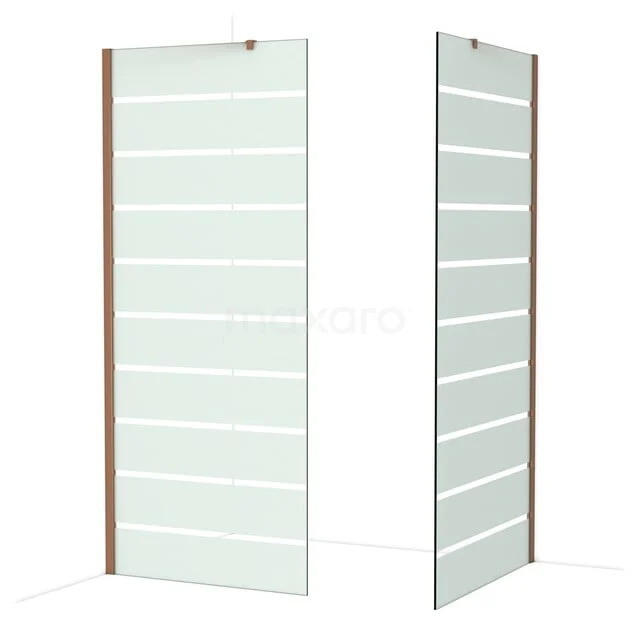 Diamond Inloopdouche | 100x90 cm Glanzend koper Helder met matte strepen 2 vaste wanden IDB0910416GKP