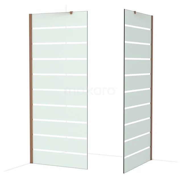 Diamond Walk-in shower | 100x90 cm Glanzend koper Clear with matt stripes 2 fixed walls IDB0910416GKP