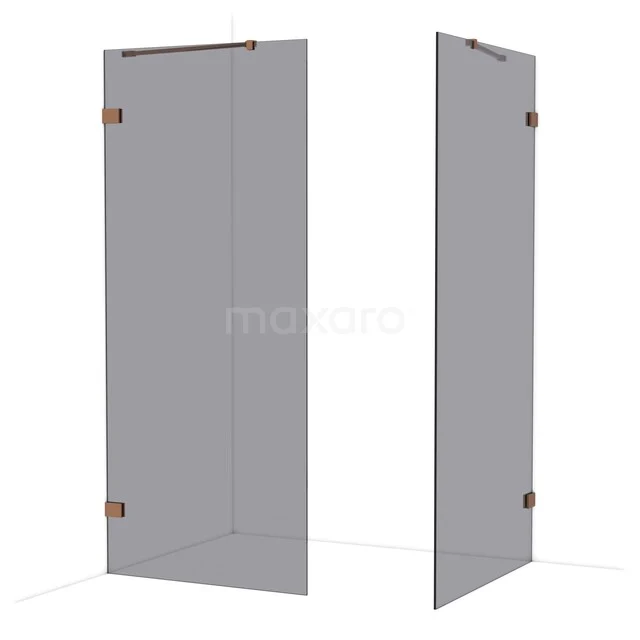 Glas Duschwand im rechteckigen Design mit dünnen profilfreien Rändern und kupferfarbenen Scharnieren, perfekt für ein modernes Badezimmer.