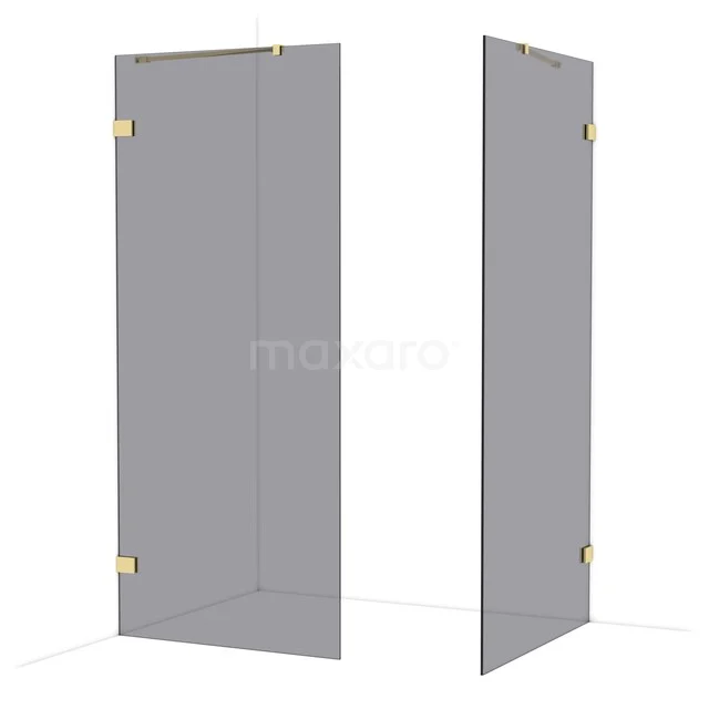 Diamond Walk-in shower | 100x90 cm Glossy light gold Smoke glass 2 fixed walls IDB0910421GLG Glazen douchewand met goudkleurige scharnieren, modern design, ideaal voor een stijlvolle badkamer.