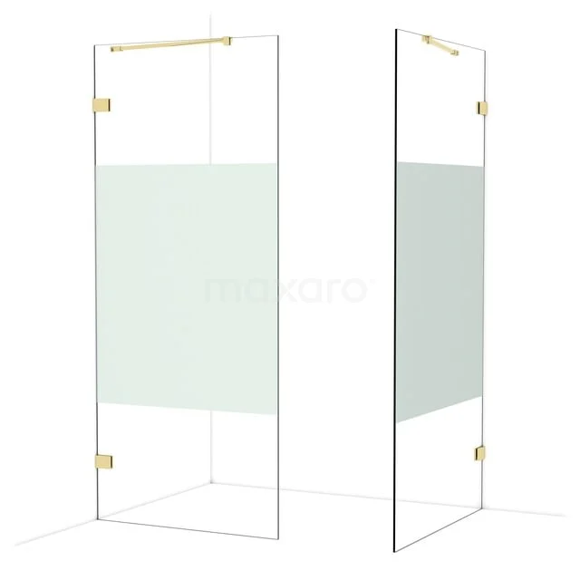 Diamond Inloopdouche | 100x90 cm Glanzend lichtgoud Helder met matte strook 2 vaste wanden IDB0910423GLG