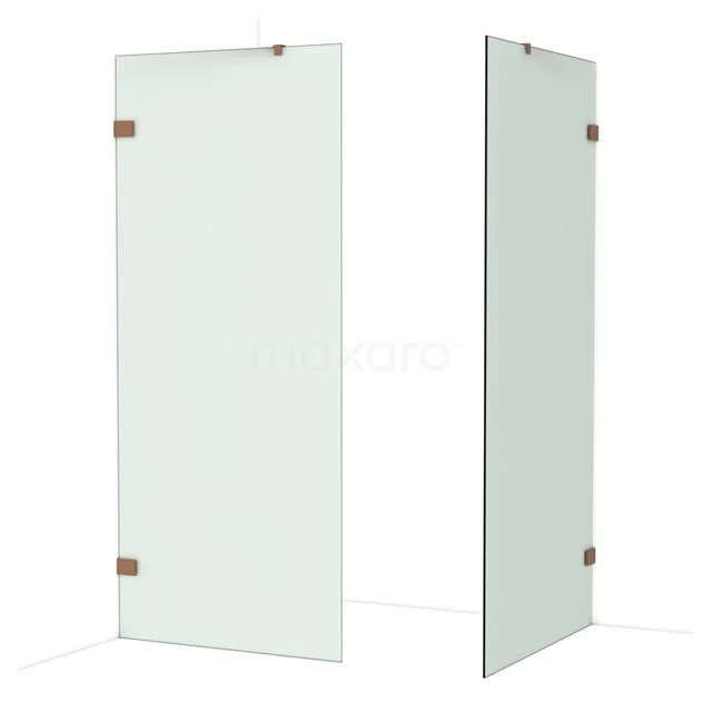 Diamond Inloopdouche | 100x90 cm Glanzend koper Matglas 2 vaste wanden IDB0910427GKP