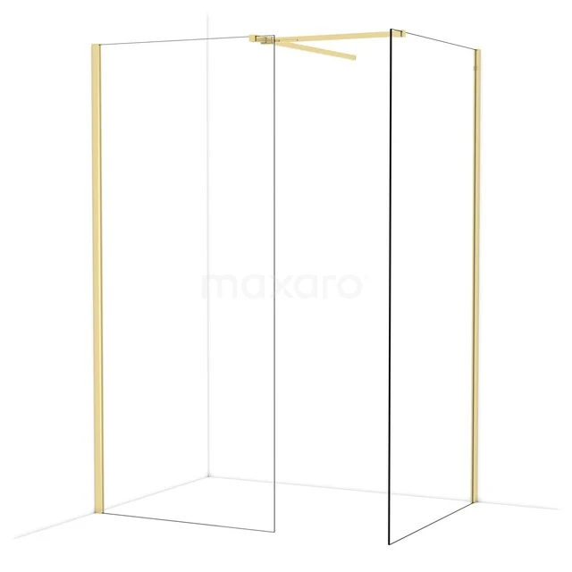 Diamond begehbare Dusche | 100x90 cm Glänzendes Hellgold 2 feste Wände IDB0910510GLG Goldfarbene und gläserne Duschwand mit minimalistischem Rahmen, perfekt für eine moderne Badezimmergestaltung.