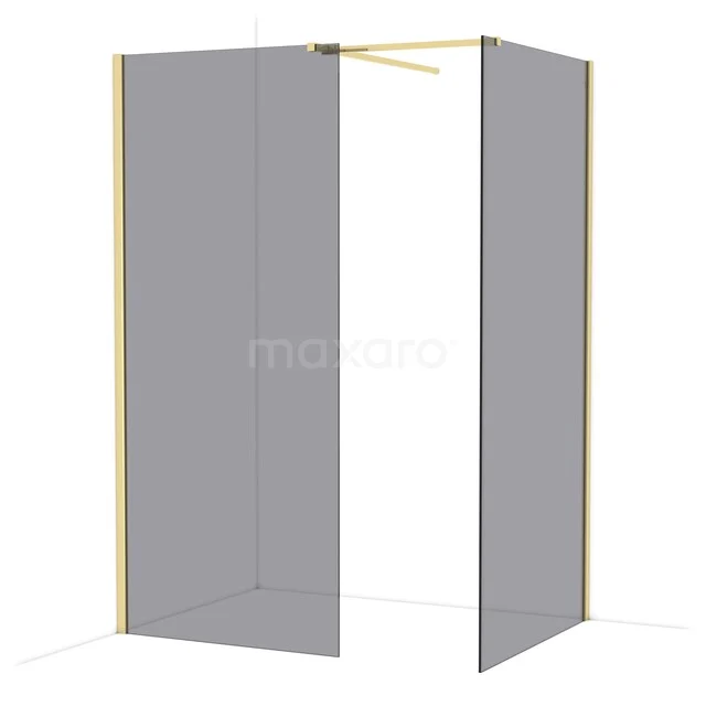 Shower wall with frosted glass and gold profiles, a stylish addition for any modern bathroom.