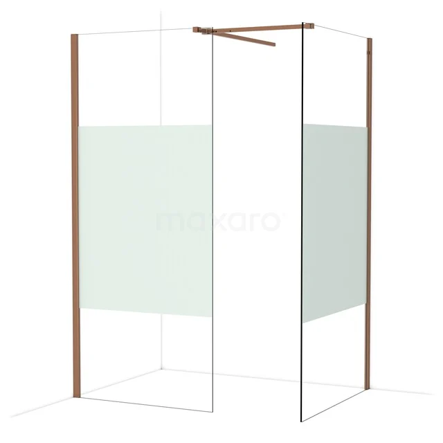 Diamond begehbare Dusche | 100x90 cm Glänzendes Kupfer 2 feste Wände IDB0910513GKP Begehbare Dusche mit Glaswand, kupferfarbenen Profilen und klaren Linien, ideal für einen modernen Badezimmerstil.