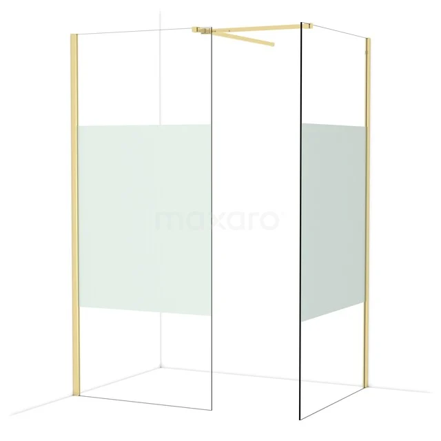 Begehbare Duschen IDB0910513GLG Goldfarbene begehbare Dusche mit minimalistischem Design und teilweise Milchglas, ideal für einen modernen Badezimmerstil.