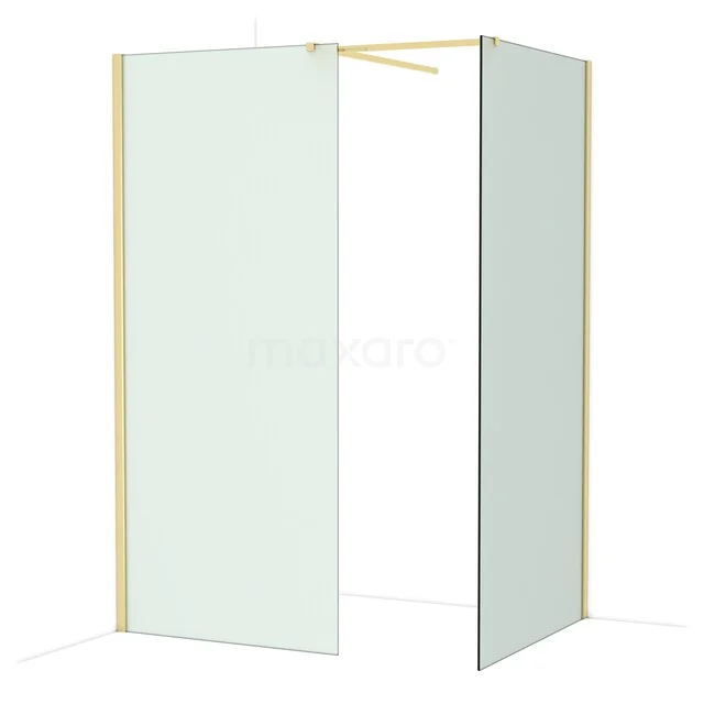 White glass corner shower cabin with gold-coloured edges, modern design for a stylish bathroom.