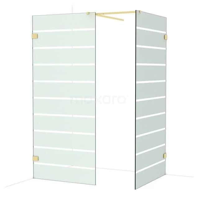 Diamond Inloopdouche | 100x90 cm Glanzend lichtgoud Helder met matte strepen 2 vaste wanden IDB0910526GLG