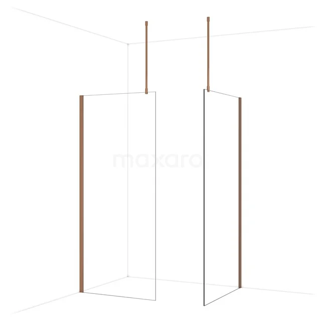 Minimalistische douchewand met helder glas en goudkleurige accenten, perfect voor een moderne badkamer.