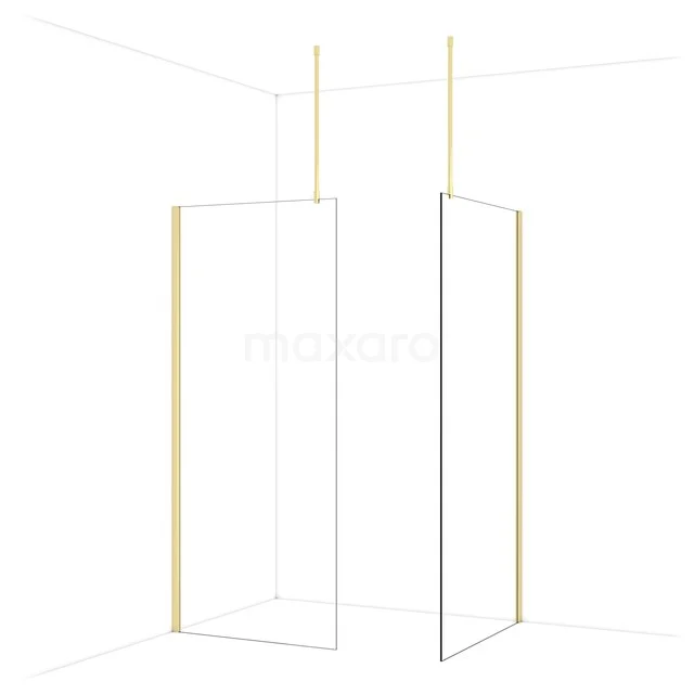 Begehbare Duschen IDB0910910GLG Minimalistische Duschwand mit goldfarbenen Akzenten, klaren Linien und Glasplatten, perfekt für einen modernen Badezimmerstil.