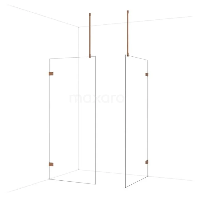 Diamond Walk-in shower | 100x90 cm Glanzend koper Clear glass 2 fixed walls IDB0910920GKP