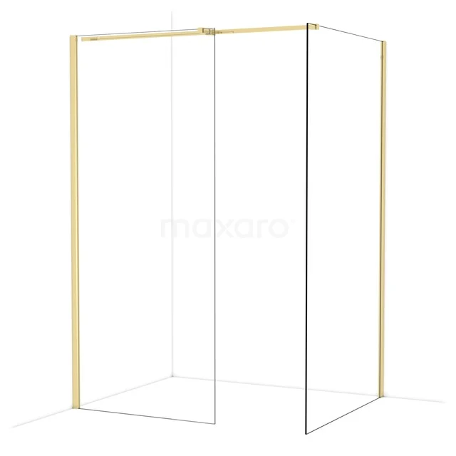 Gold begehbare Duschwand mit minimalistischem Rahmen, modernem Design und Glasplatten für ein stilvolles Badezimmer.