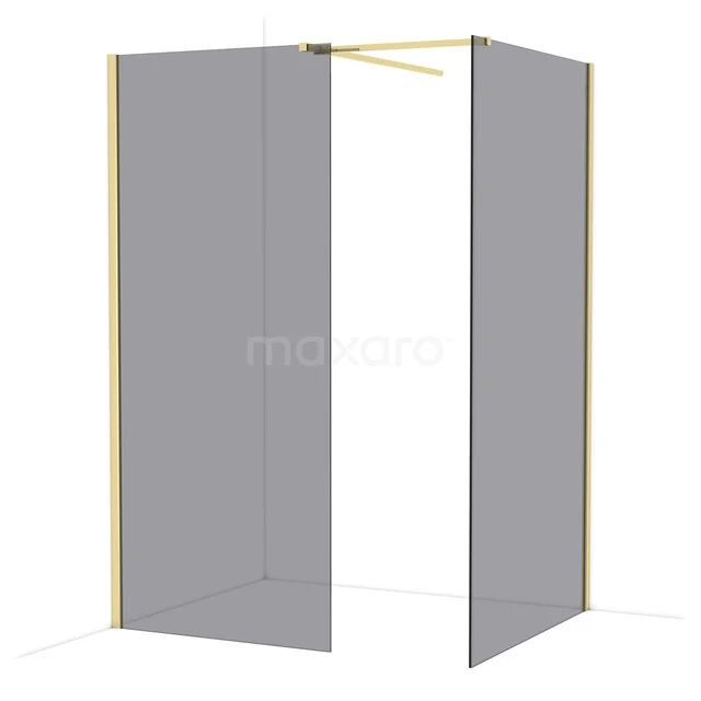 Minimalistische douchewand met mat grijs glas en gouden profielen, ideaal voor een stijlvolle en moderne badkamer.
