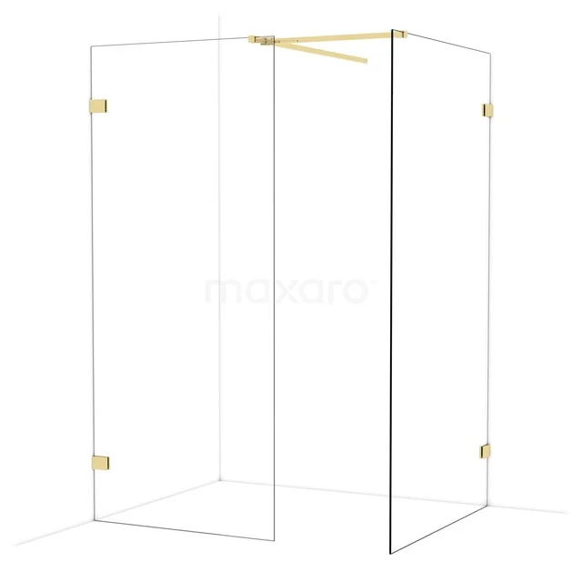 Glas Duschwand mit mat Goldfarbenen Akzenten, luxuriöses Design für ein modernes Badezimmer. Minimalistisch und stilvoll.