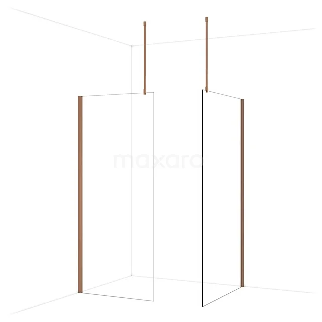Diamond begehbare Dusche | 110x90 cm Glänzendes Kupfer 2 feste Wände IDB0911910GKP Minimalistische Glasduschwand mit mat goldfarbenen Profilen, ideal für ein modernes Badezimmer.