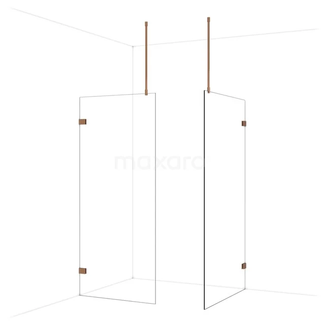 Glazen douchewand met minimalistisch design en messing accenten, perfect voor moderne badkamerinrichting.