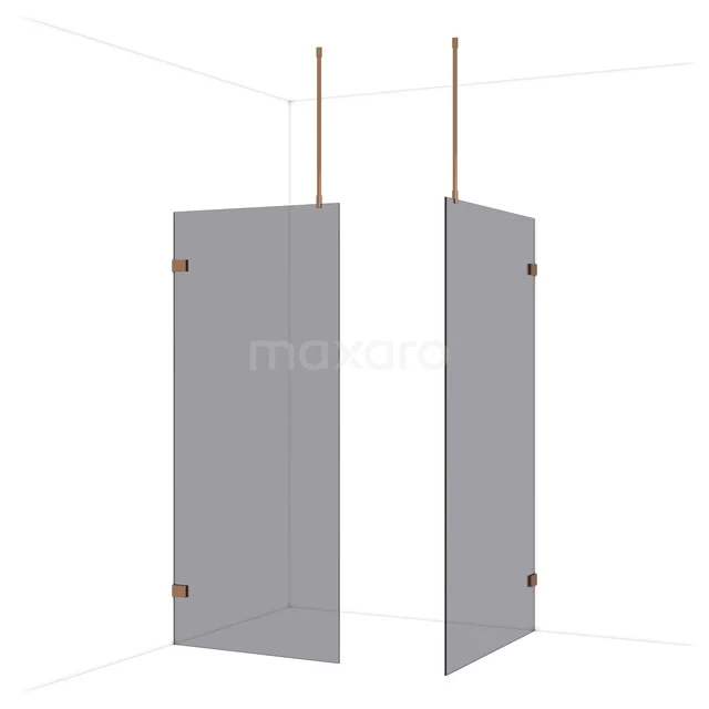 Diamond begehbare Dusche | 110x90 cm Glänzendes Kupfer 2 feste Wände IDB0911921GKP Graue Glas-Duschwand mit matter Oberfläche und minimalistischer Befestigung, ideal für ein modernes Badezimmer.