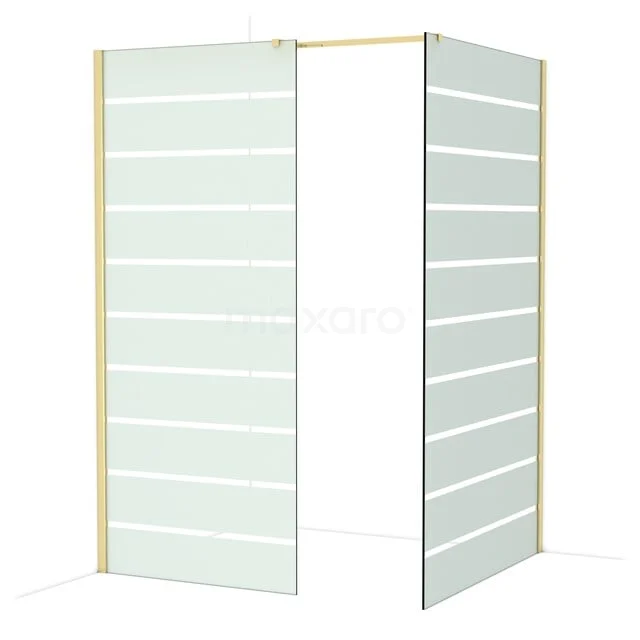 Diamond Inloopdouche | 120x90 cm Glanzend lichtgoud Helder met matte strepen 2 vaste wanden IDB0912316GLG