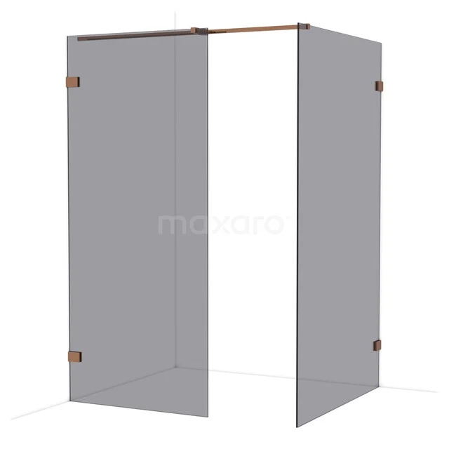 Diamond Inloopdouche | 120x90 cm Glanzend koper Rookglas 2 vaste wanden IDB0912321GKP