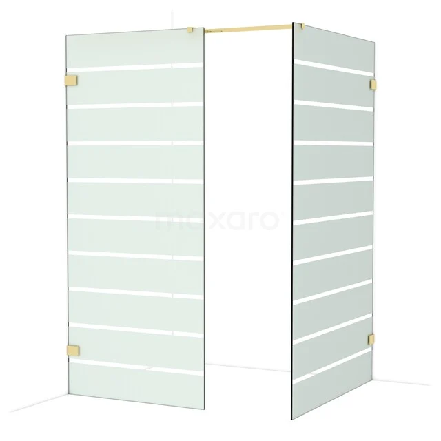 Revolving door set with two-part frosted glass design, brass hinges; suitable for a modern bathroom decor.