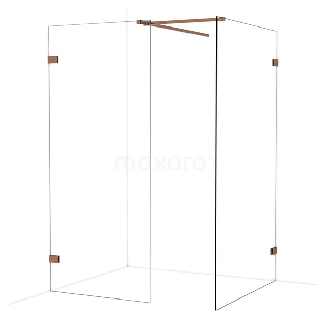 Inloopdouche van helder glas met een moderne, minimalistische look en stijlvolle messing beslag voor een luxe badkamer.