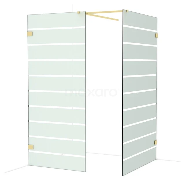 Diamond Inloopdouche | 120x90 cm Glanzend lichtgoud Helder met matte strepen 2 vaste wanden IDB0912526GLG Diamond Inloopdouche | 120x90 cm Glanzend lichtgoud Helder met matte strepen 2 vaste wanden IDB0912526GLG
