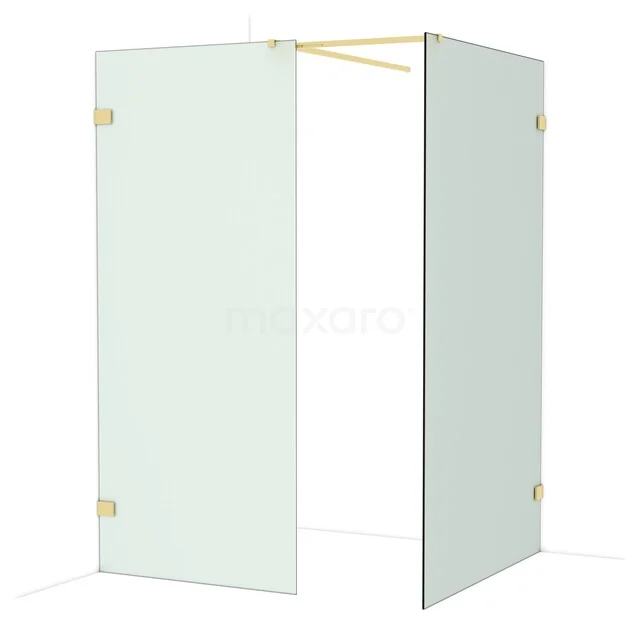 Drehtür Duschkabine mit goldfarbenen Scharnieren, Klarglas und minimalistischem Design für ein modernes Badezimmer.