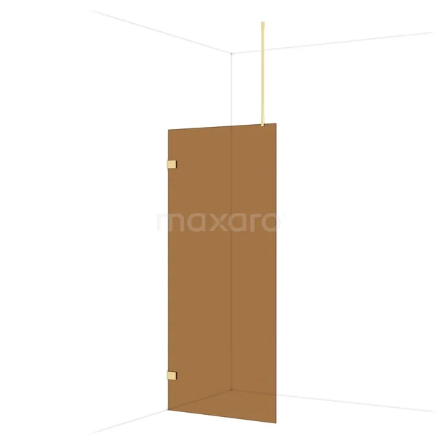 Diamond Walk-in shower | 90 cm Shiny light gold Bronze glass Fixed wall IDA09729GLG Brown glass shower wall in corner configuration, minimalist design, ideal for a modern bathroom decor.