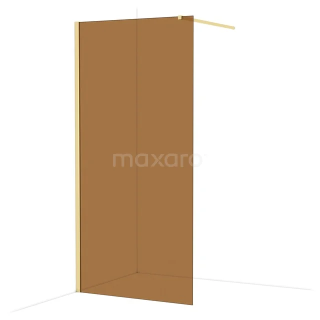 Diamond Walk-in shower | 100 cm Shiny light gold Bronze glass Fixed wall IDA10119GLG Brown walk-in shower screen made of glass with a gold-coloured frame, modern design, ideal as a stylish bathroom solution.
