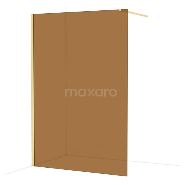 Brown glass shower wall in industrial design, ideal for modern bathrooms, with brass framing.