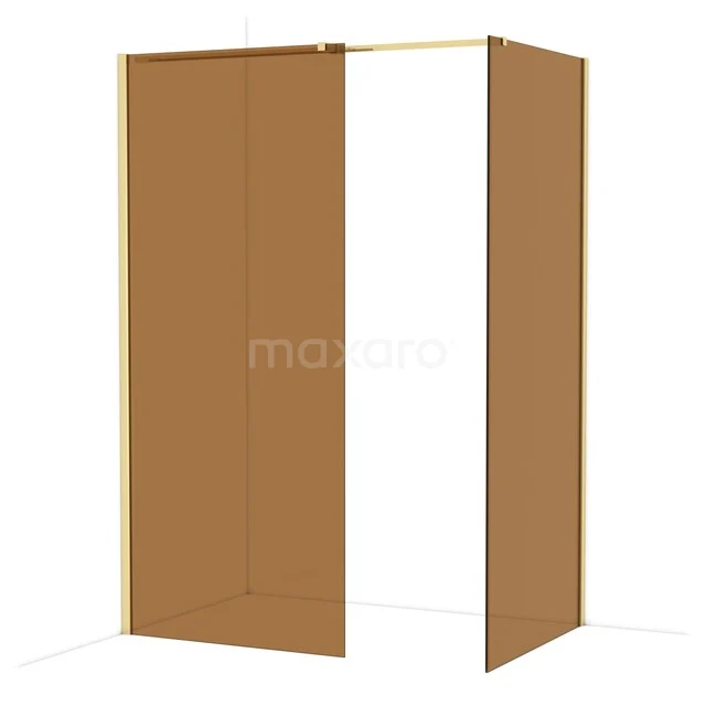 Diamond Walk-in shower | 90x90 cm Shiny light gold Bronze glass 2 fixed walls IDB0909319GLG Brown glass shower wall in a modern minimalist style, ideal for a stylish bathroom decor.