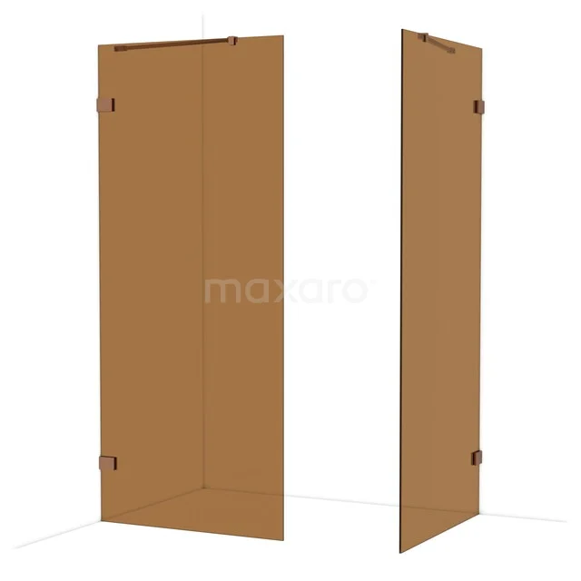 Diamond Walk-in shower | 90x90 cm Shiny copper Bronze glass 2 fixed walls IDB0909429GKP Towel rack door in minimalist design, brown wood, stylish bathroom accessory for simple storage of towels.