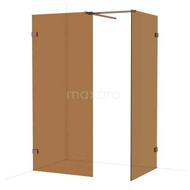 Diamond Walk-in shower | 90x90 cm Shiny copper Bronze glass 2 fixed walls IDB0909529GKP Brown glass shower wall with corner setup, minimalist design and metal accents, perfect for a modern bathroom.