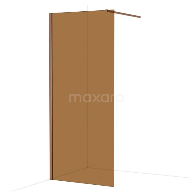 Diamond Walk-in shower | 90 cm Shiny copper Bronze glass Fixed wall IDA09119GKP Brown glass shower screen with a matte finish, straight shape and minimalist design, ideal for a modern bathroom.
