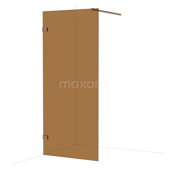 Diamond Walk-in shower | 90 cm Shiny copper Bronze glass Fixed wall IDA09129GKP Brown glass shower screen with a sleek design, ideal for a luxury bathroom interior. Made of tempered glass.