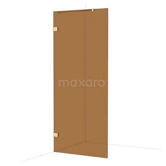 Diamond Walk-in shower | 90 cm Shiny light gold Bronze glass Fixed wall IDA09229GLG Brown glass shower screen with gold hinges, modern design; a stylish addition to any luxury bathroom.