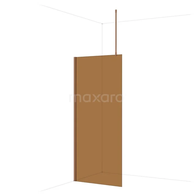 Diamond Walk-in shower | 90 cm Shiny copper Bronze glass Fixed wall IDA09719GKP Brown glass shower wall, matte finish, model Teba walk-in, perfect for a modern bathroom design.