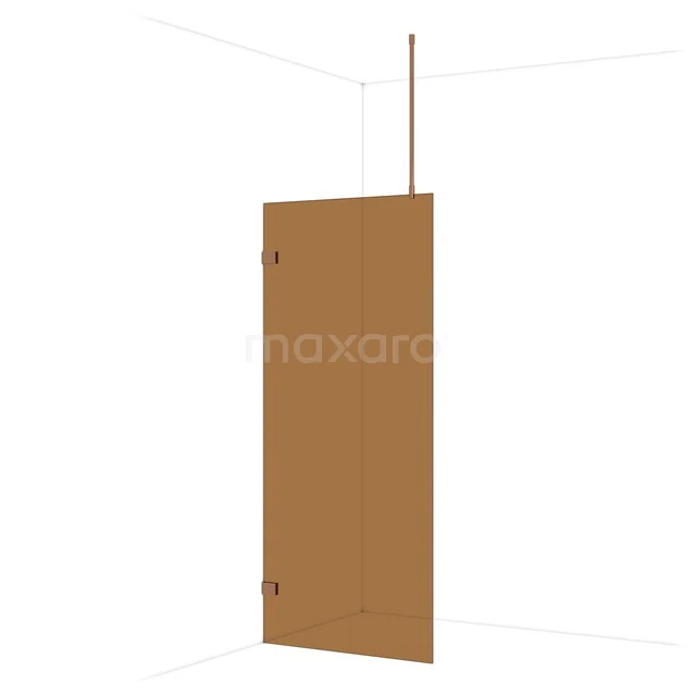 Diamond Walk-in shower | 90 cm Shiny copper Bronze glass Fixed wall IDA09729GKP Brown glass shower wall with a matte finish, minimalist design, ideal for modern bathroom furnishings.