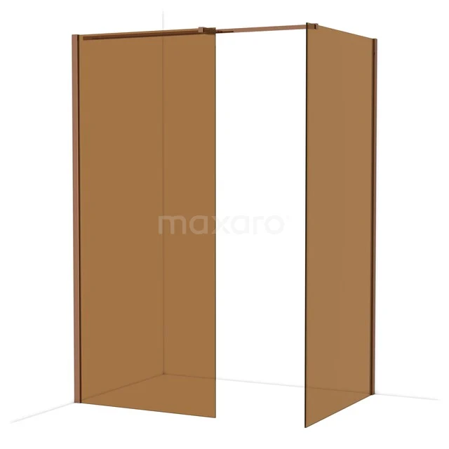 Diamond Walk-in shower | 100x90 cm Shiny copper Bronze glass 2 fixed walls IDB0910319GKP Brown shower wall with corner setup, modern design in glass and metal, ideal accent for a stylish bathroom.