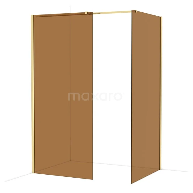 Diamond Walk-in shower | 100x90 cm Shiny light gold Bronze glass 2 fixed walls IDB0910319GLG Brown glass shower wall with a matte finish, minimalist design, ideal for modern bathrooms.