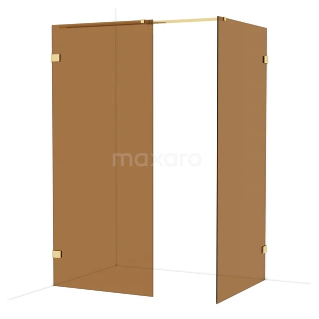 Diamond Walk-in shower | 100x90 cm Shiny light gold Bronze glass 2 fixed walls IDB0910329GLG Shower wall in sleek design, bronze-coloured glass with gold-coloured hinges, ideal for modern bathroom decor.
