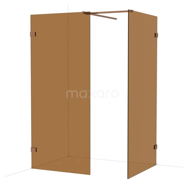 Diamond Walk-in shower | 100x90 cm Shiny copper Bronze glass 2 fixed walls IDB0910529GKP Brown glass walk-in shower with minimalist design and metal hinges, perfect for modern bathrooms.