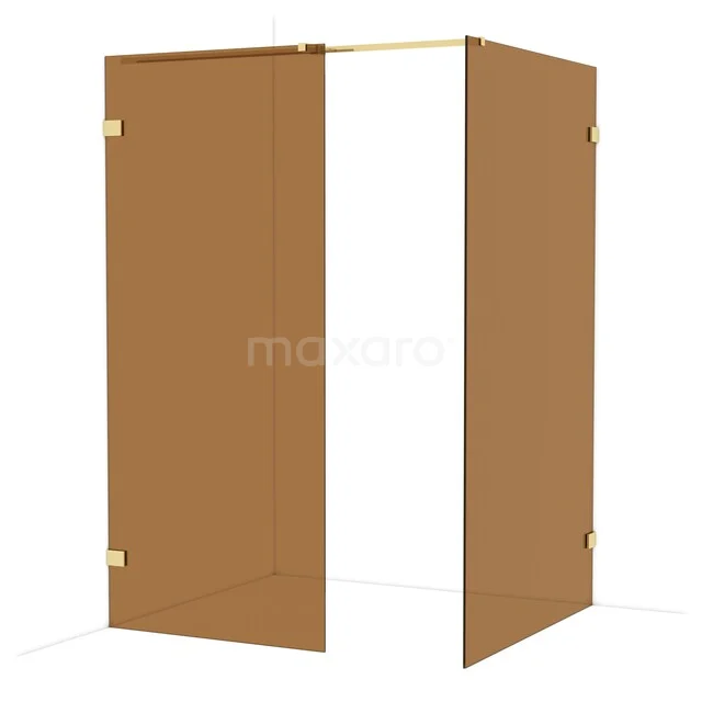 Diamond Walk-in shower | 120x90 cm Shiny light gold Bronze glass 2 fixed walls IDB0912329GLG Golden shower wall with corner setup, modern design, stylish for a luxury bathroom decor.