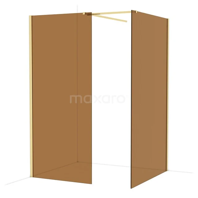 Diamond Walk-in shower | 120x90 cm Shiny light gold Bronze glass 2 fixed walls IDB0912519GLG Brown shower wall set, corner installation, frosted glass and gold-coloured frame, ideal for a stylish bathroom decor.