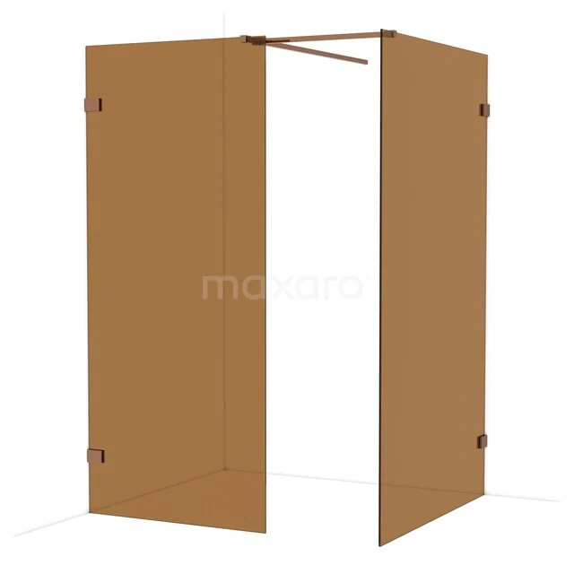 Diamond Walk-in shower | 120x90 cm Shiny copper Bronze glass 2 fixed walls IDB0912529GKP Brown glass shower wall, minimalist design, suitable for modern bathrooms.